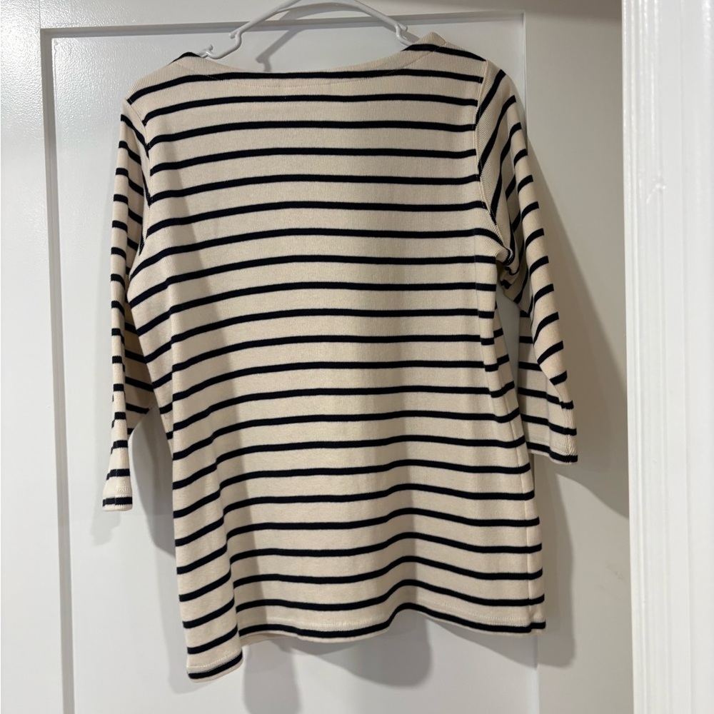 L.L. Bean Black and Cream Striped Sweater 100% cotton - Picture 6 of 7
